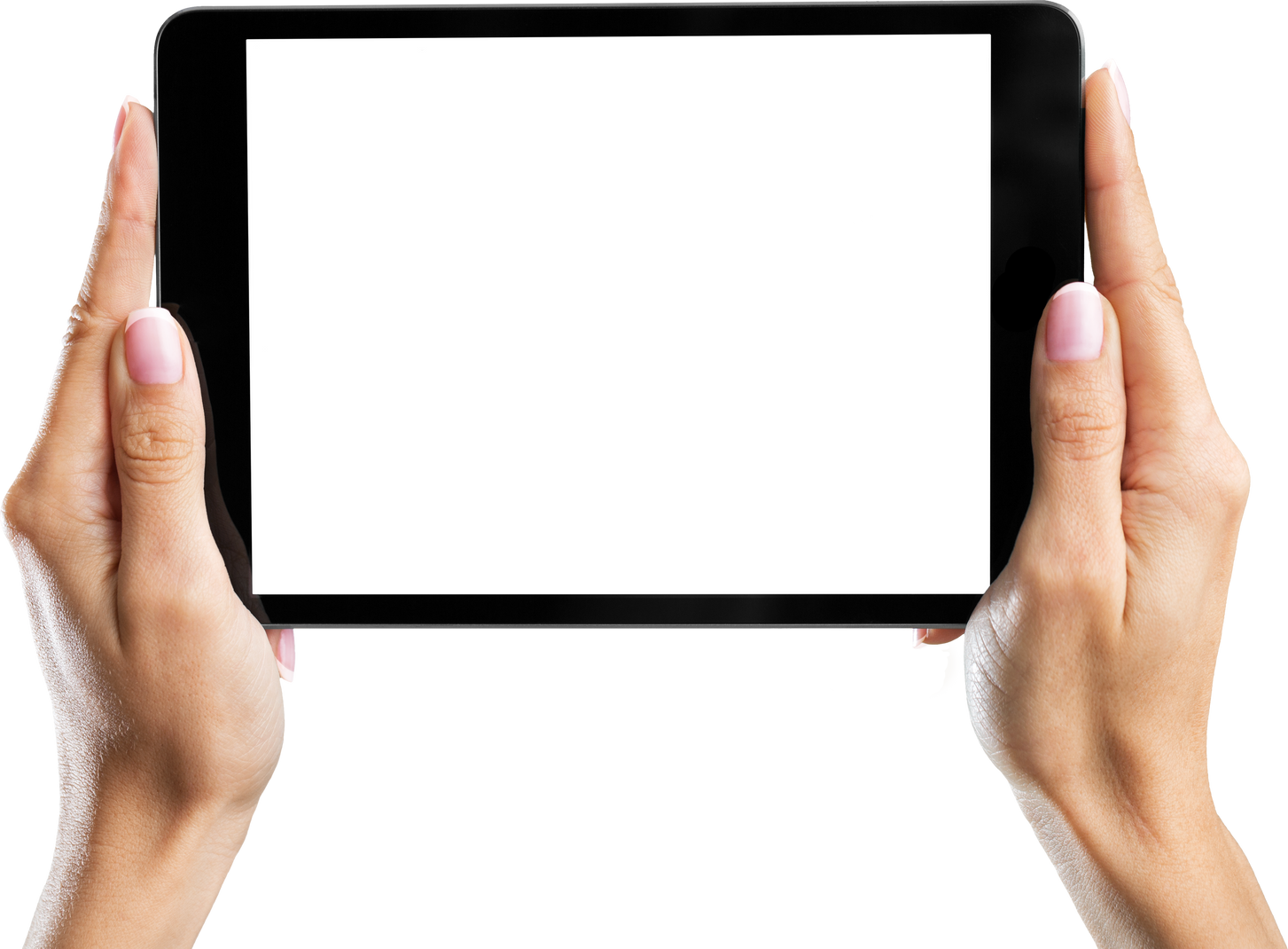 a tablet and hands